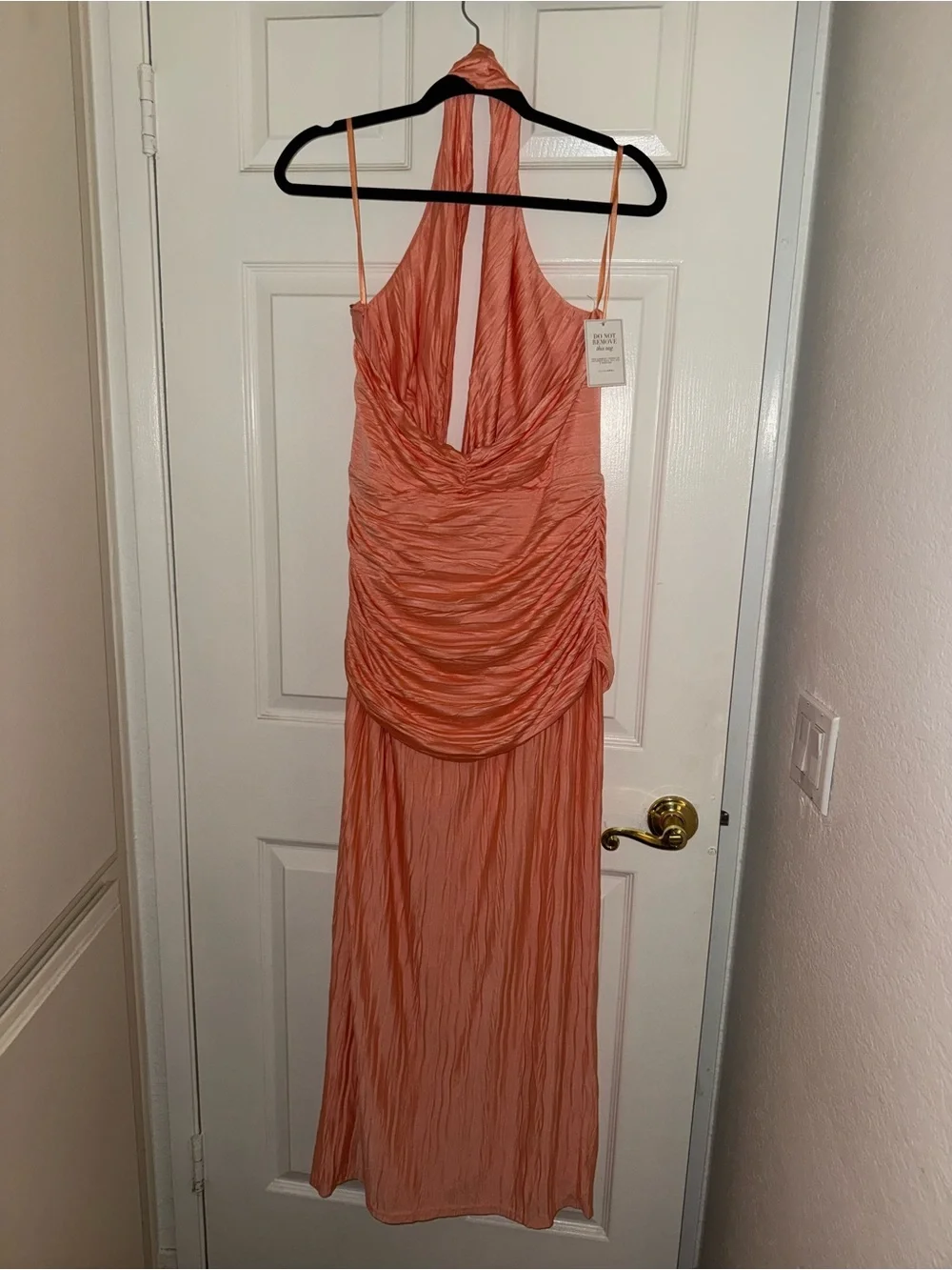 JLUXLABEL Peach Halter Knot-Front Maxi Dress
